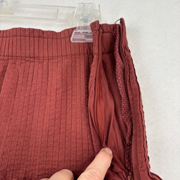 Anthropologie Eula Pintuck Mini Skirt Size M Rust Red Cotton Pleated Lined - Picture 4 of 10